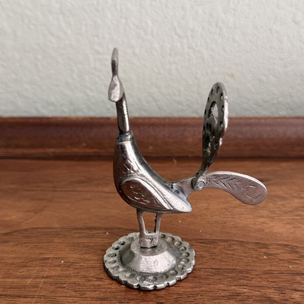 Vintage Peacock Eyeliner Applicator Vanity Cosmetic Tool Metal Bird Kohl Holder